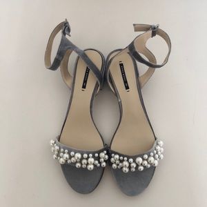 chic velvet and pearl sandals